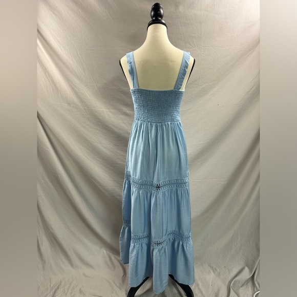 Boho Lace Patchwork Ruffle Hem Sleeveless Dress Blue - Picture 8 of 8